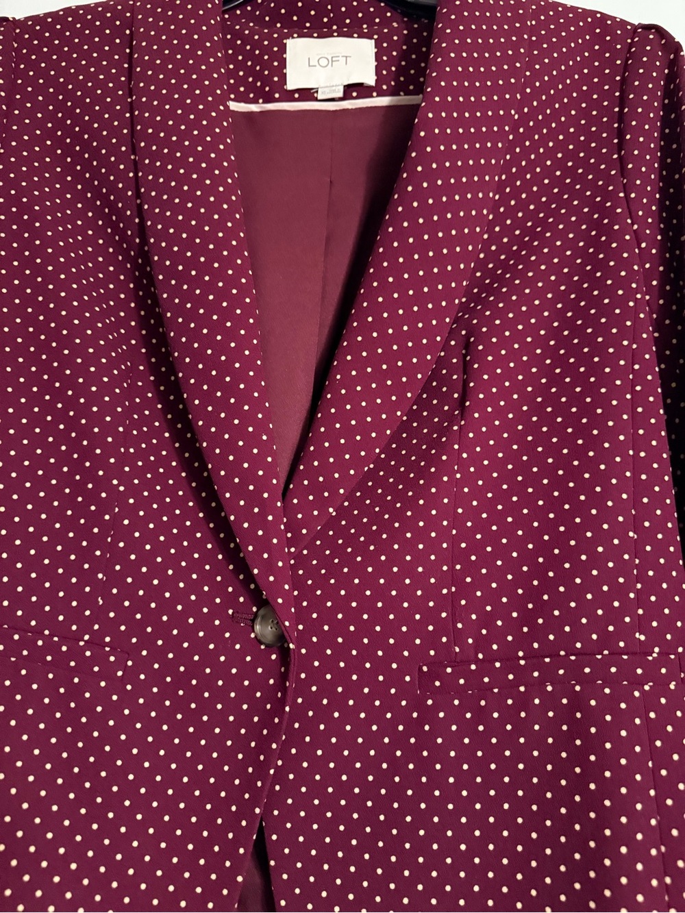 LOFT Ann Taylor Burgundy Polka Dot Single-Button Blazer Size XS - Picture 3 of 7